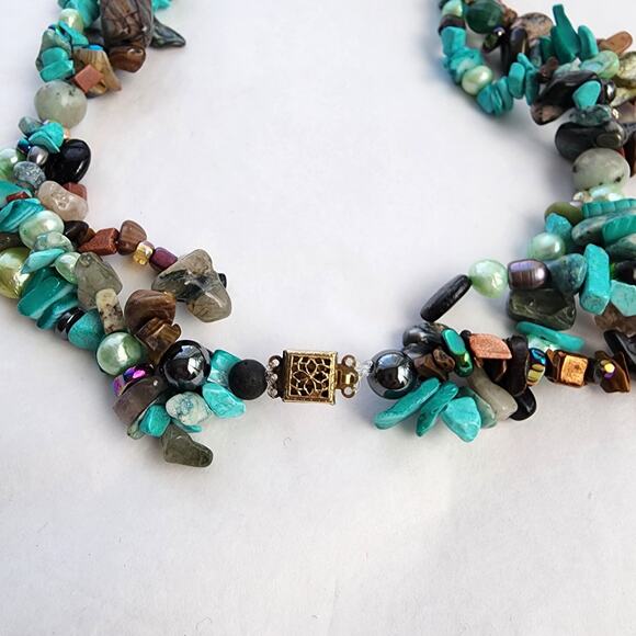 Handmade Artisan Genuine Turquoise Blue pearl Chrysacolla boho beach necklace - Picture 8 of 12